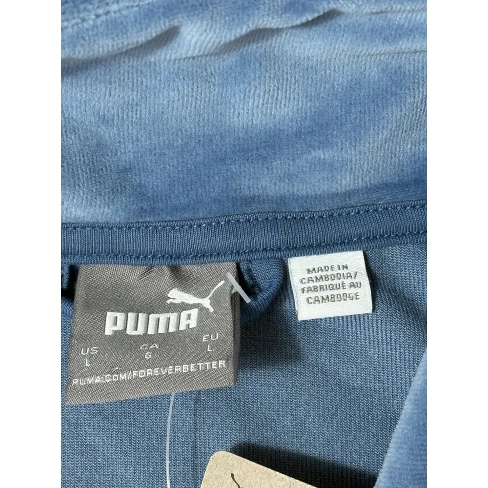 Puma Men's Minimal Gold-Tone Logo Velour Track‎ Jacket Blue Horizon ESS - Large